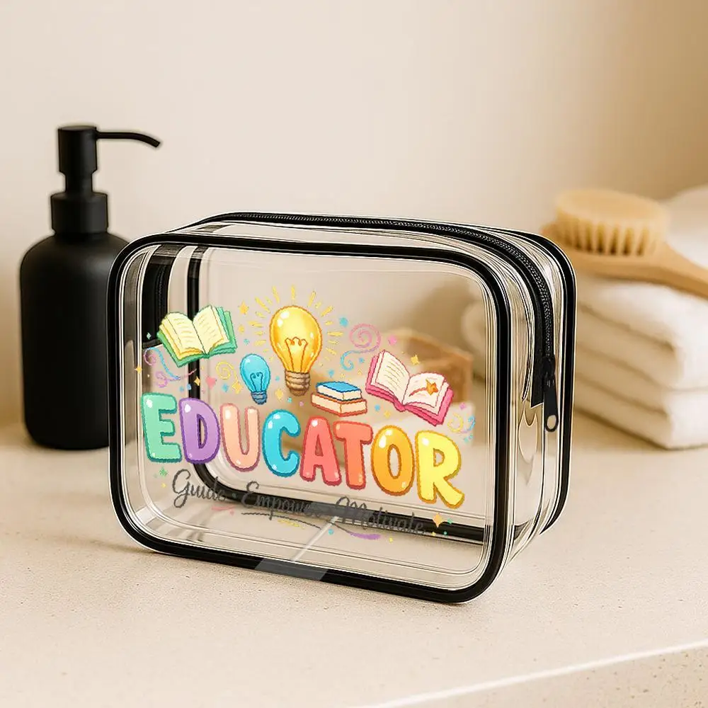 Cosmetic Bag Light Bulb Open Books Clear PVC Cosmetic Bag Kawaii Cartoon Colorful Design Zippered Portable Travel Toiletry Orga