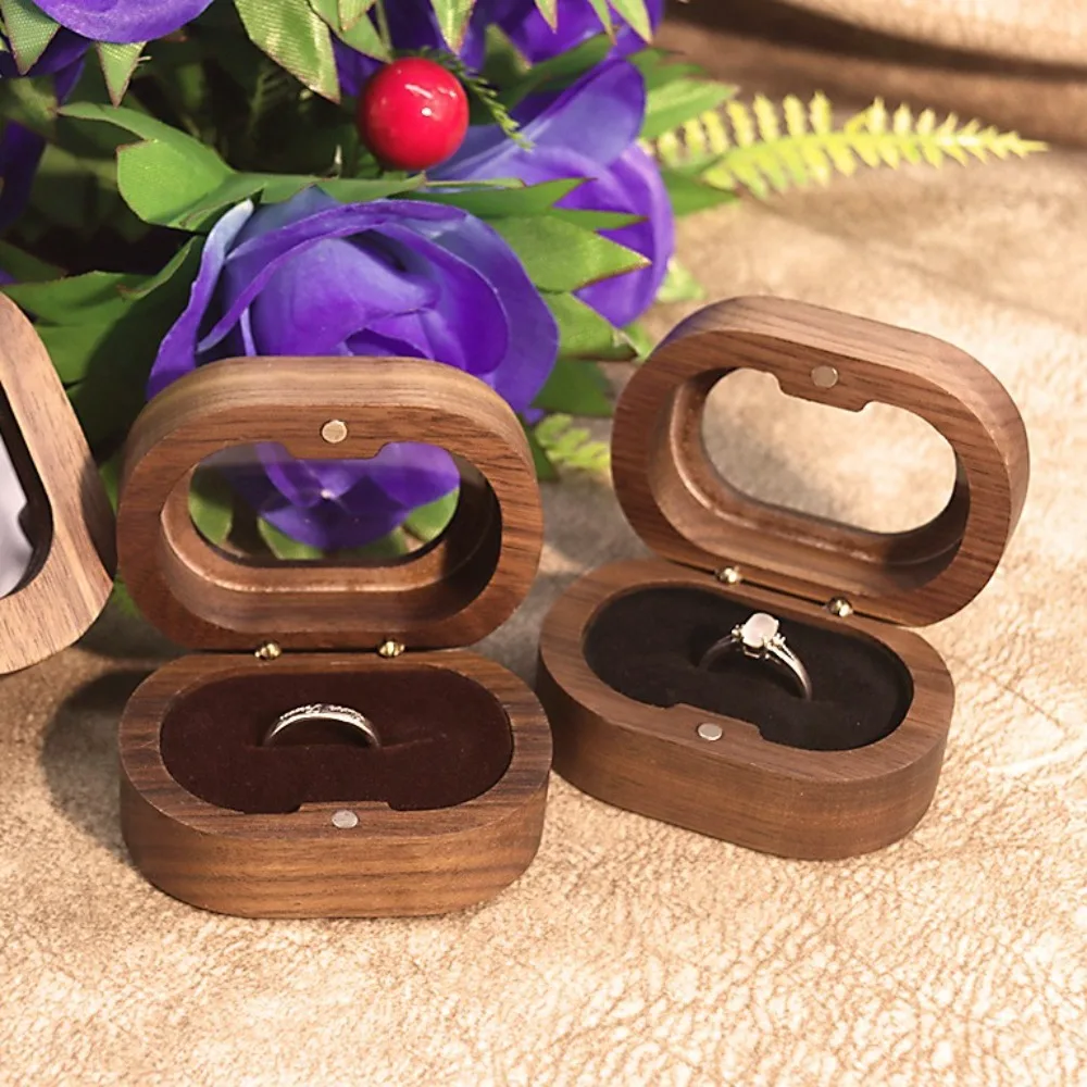 بسيطة خشبية البنصر صندوق مجوهرات صندوق تخزين خاتم الخطوبة خاتم الزواج الفاخرة الغبار زوجين خواتم حامل الزفاف #3
