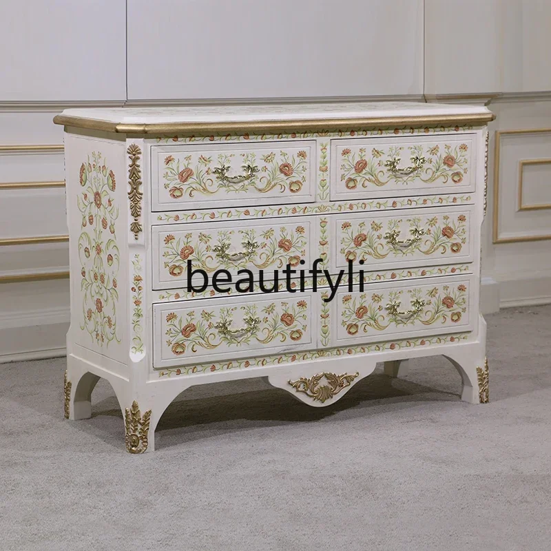 European solid wood, American retro cabinet, bedroom drawer cabinet, painted storage, locker against the wall cabinet6220