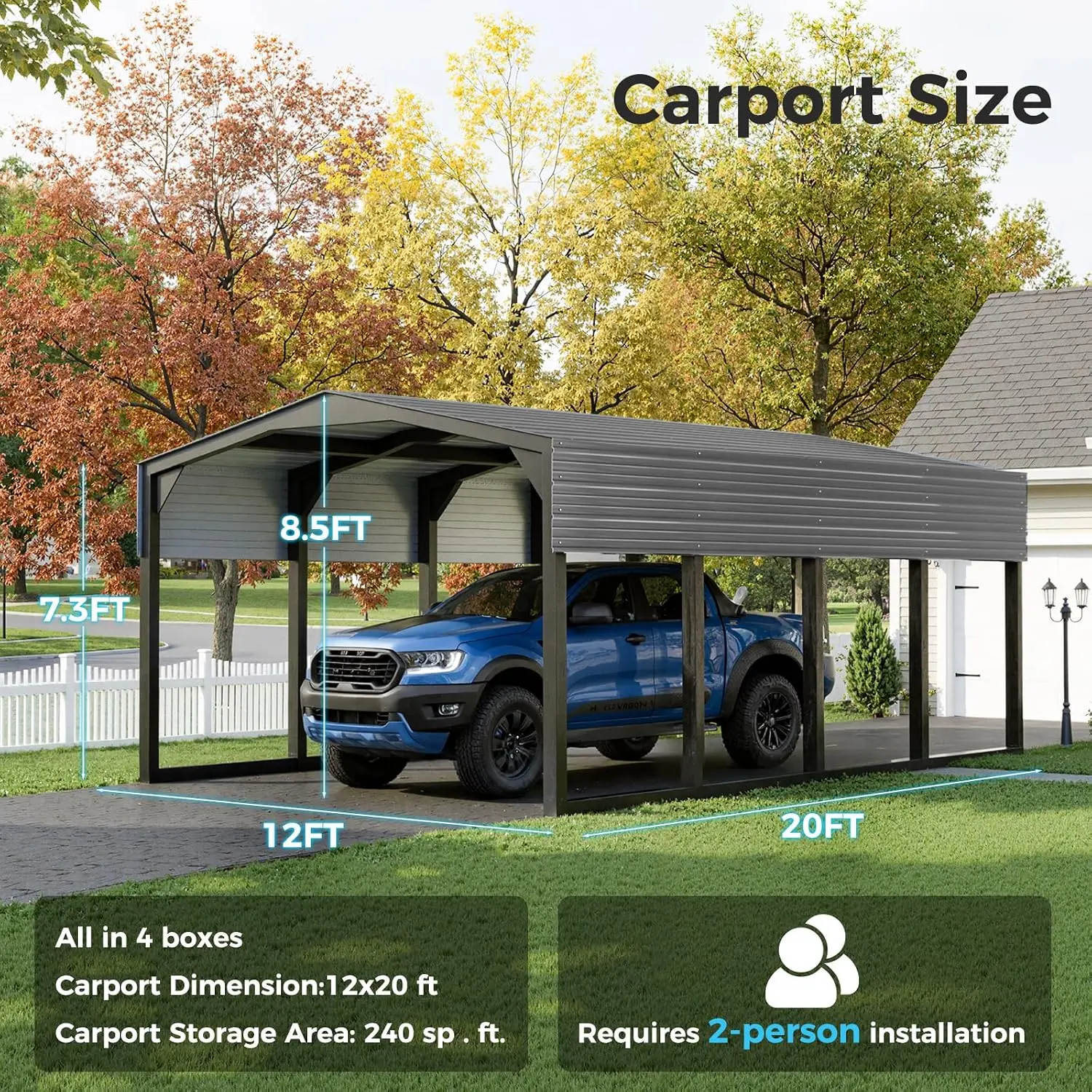 12x20FT Metal Carport Heavy Duty, 2