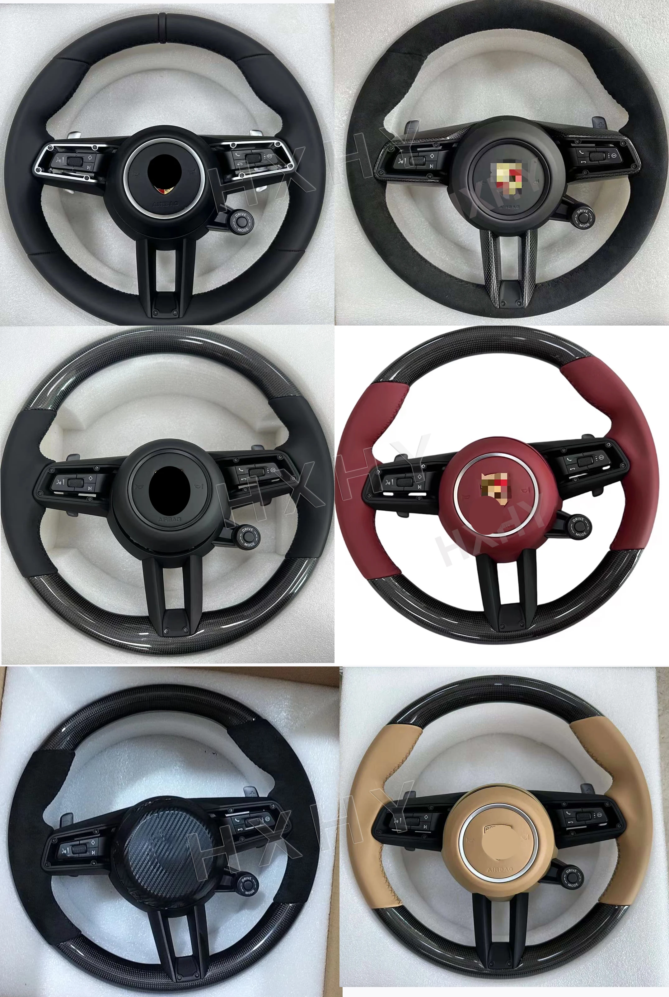 New Upgrade Alcantara Leather Steering Wheel For Porsche Macan Panamera Cayenne 718 911 Custom Genuine Carbon Fiber LED Interior