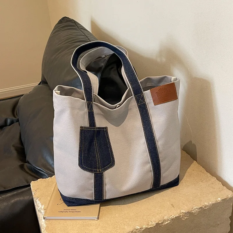 

Корейские модные женские сумки через плечо, стильные и универсальные сумки-тоут, холщовые сумки для хранения, повседневные сумки для поездок на работу, большие сумки-тоут.