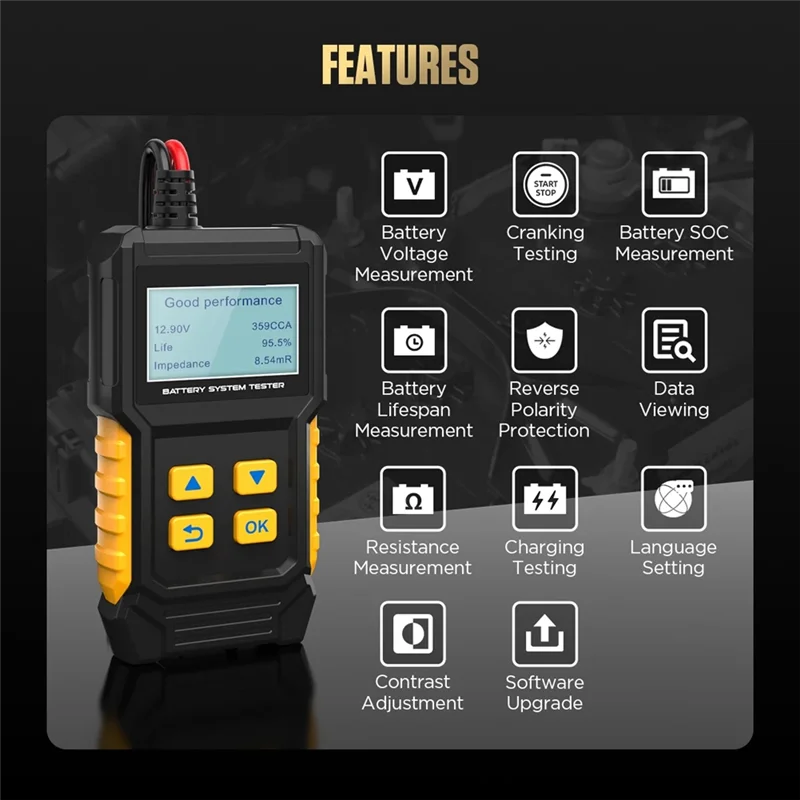 

Compact BT360 12V Car Battery Tester Analyzer Digital Auto Diagnostic Batteries 20-2000 Cranking Test Charging Scanner Tool