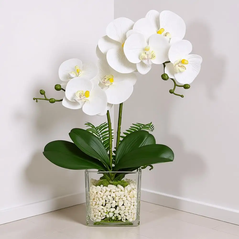 

Artificial Orchid Plant in Pot, 16.1, Small White Centerpieces for Kitchen, Dining Room, Bathroom, Nightstand, Shel, Desk Decor