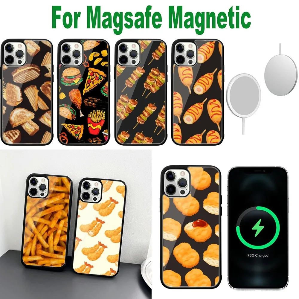 French fries burgers fried food Phone Case For iPhone 16,15,14,13,12,11,Plus,Pro,Max,Mini Magsafe Magnetic Wireless Charging