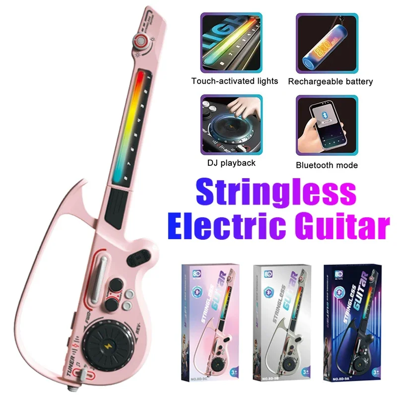 Portable Stringless Electric Guitar Toy Multifunctional Bluetooth Guitars Musical Instrument Foldable DJ Mixer Music Kid Gifts