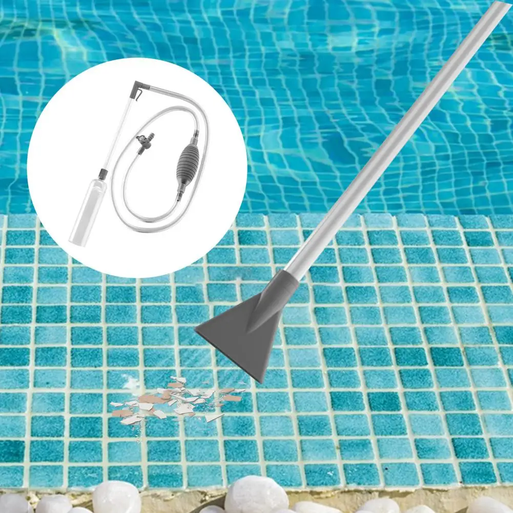 Swimming Pool Vacuum Cleaner with 2 Nozzle Adapters Clear Siphon Hose Valve Detachable Fish Tank Spa Tub Cordless Manual Cleaner