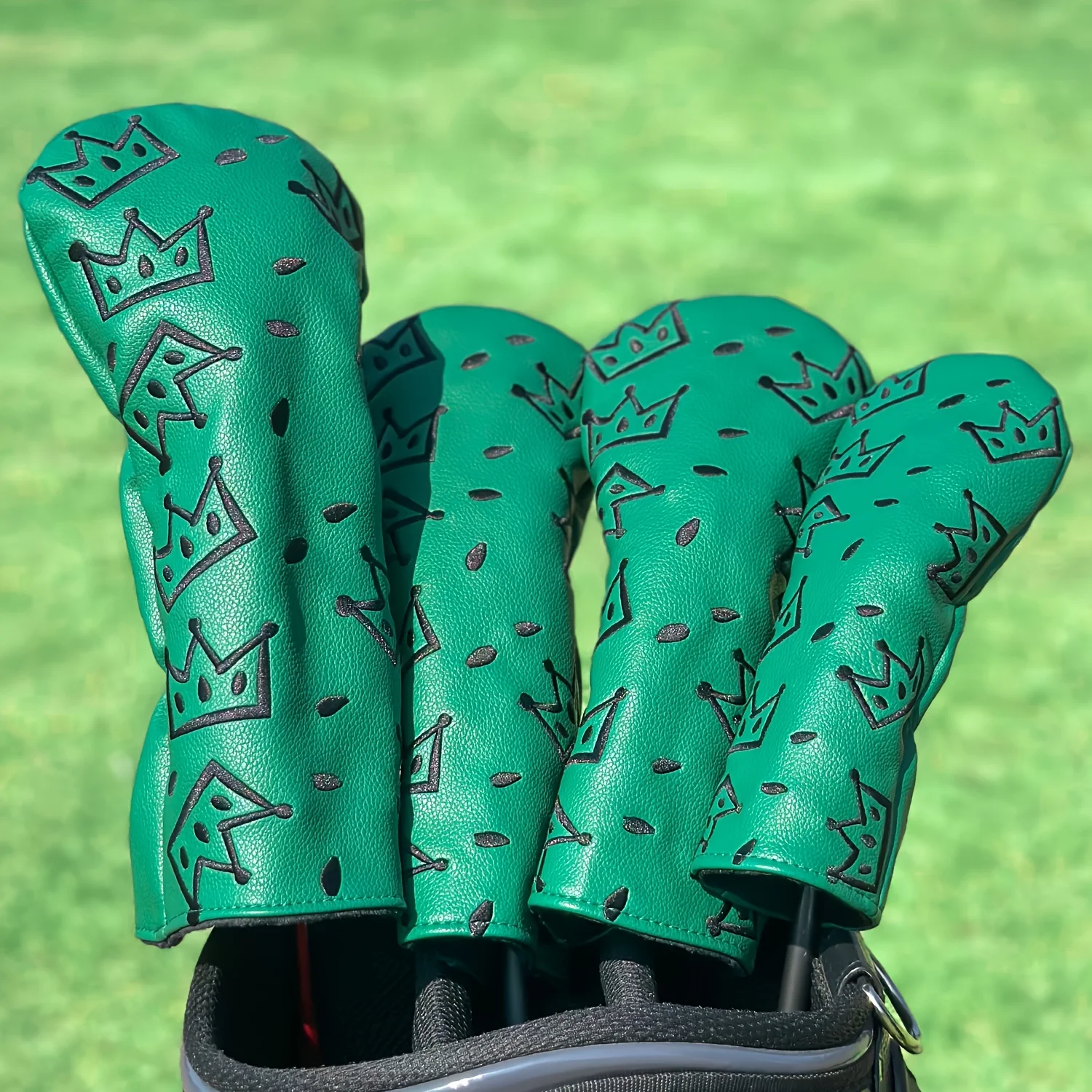 1pc/4pcs Driver/Fairway/Hybrid Headcovers Set - Green Crown And Cheese Pattern Golf Club Head Covers, Premium PU,