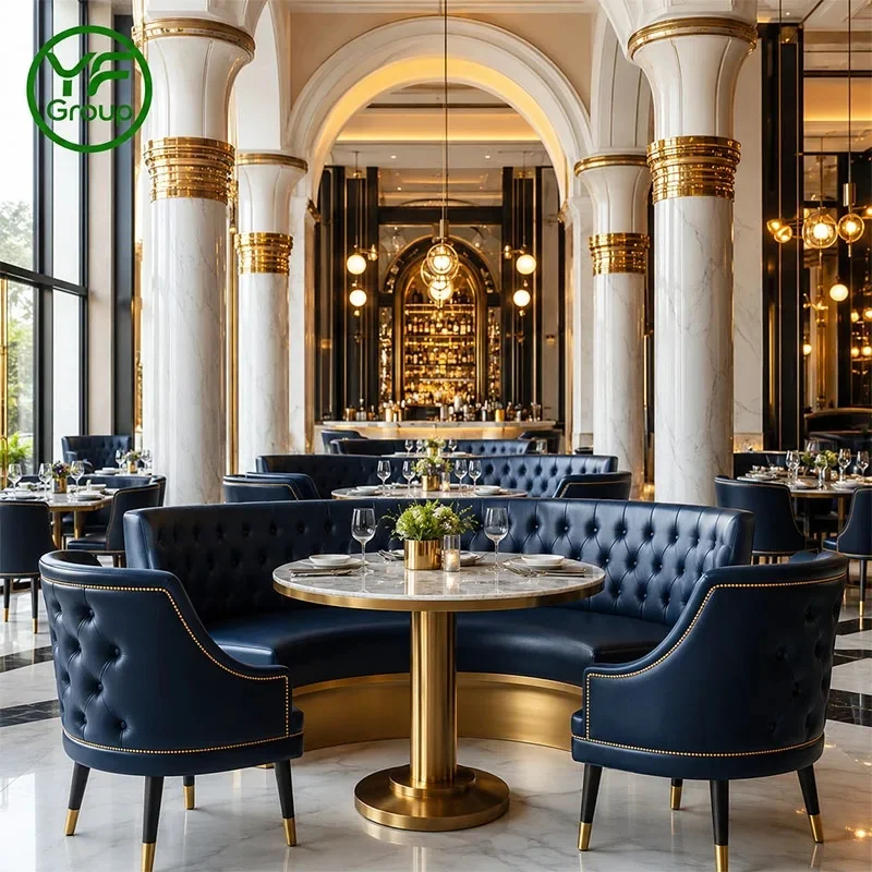 Factory Custom Luxury Table Chair Set with Comfortable Velvet Leather Wood Booth Seating Restaurant Furniture for Hotel bar