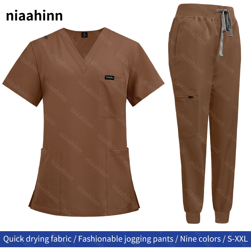 Scrubs Sets Women Medical Uniforms Tops Jogger Pants Suit Surgical Uniform Beauty Salon Dental Clinic Workwear Nurse Accessories