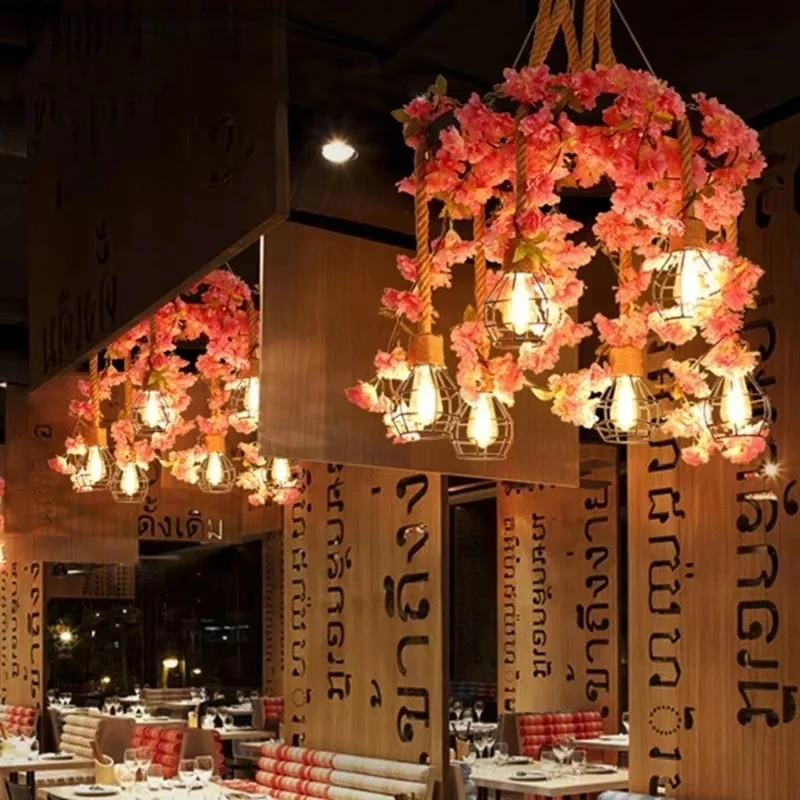 Sakura Green Leaf Chandelier For Indoor Lighting Kitchen Dining Room Bar Wrought Iron Pendant Lamp