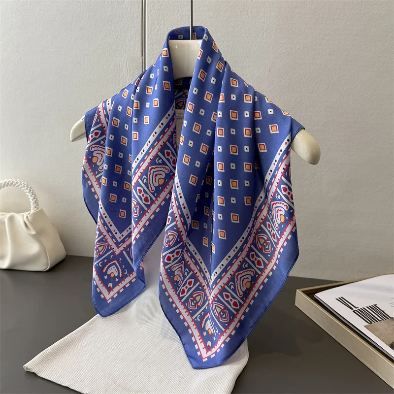 

New summer ethnic-style border printed imitation silk square scarf shawl neckerchief high-end neck-tie small square scarf silk