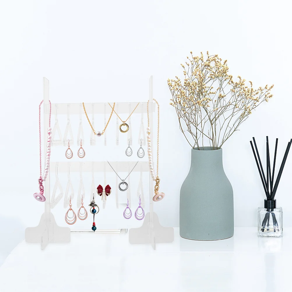 2Pcs Acrylic Jewelry Holder Stand Double-Layer Necklace Organizer Display Rack Ring Earring Bracelet Storage Necklace Holder
