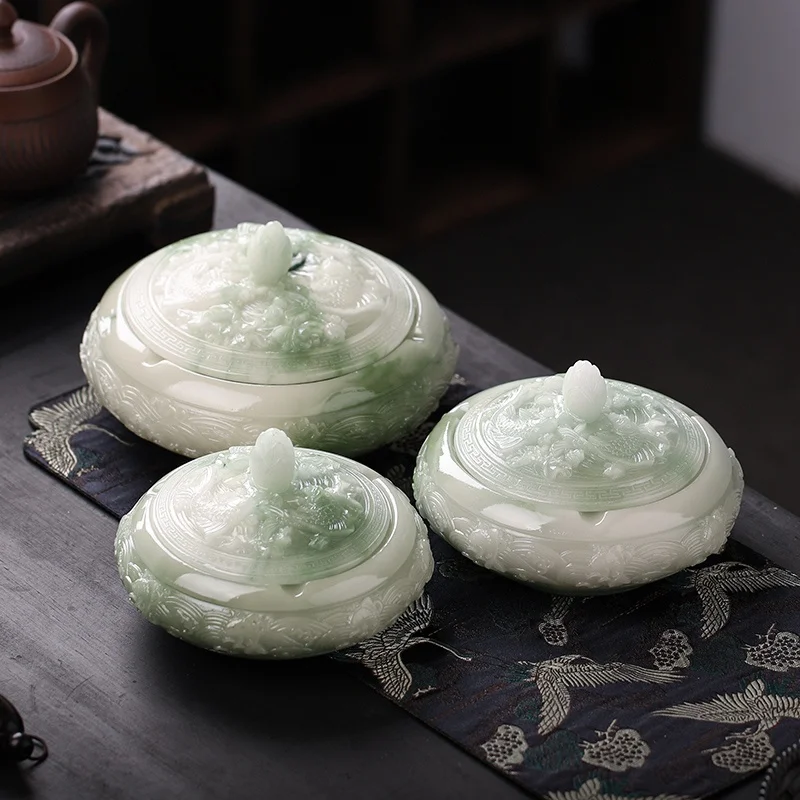 

Creative Carved Resin Imitation Jade Ashtray Household Office Desktop Art Ornament