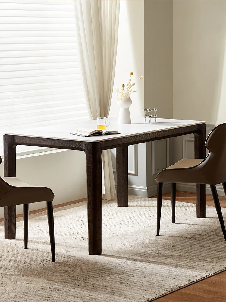 Nordic Style Solid Oak Wood Black Legs Dining Room Home Furniture with Sintered Stone Top Modern Dining Table Set