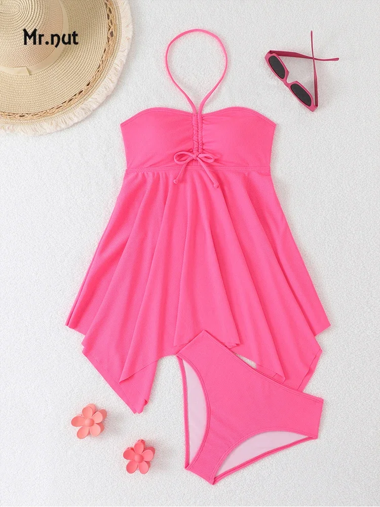 Mr. Nut 2025 jupe transfrontalière maillot de bain fendu couleur unie Tankini conservateur ventre couvrant et minceur maillot de bain