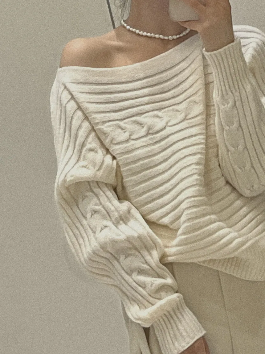 Sexy Strapless Short Knit Pullovers Women Fall Winter Korean Casual Loose Bat Sleeve Sweater Tops 2 Colors