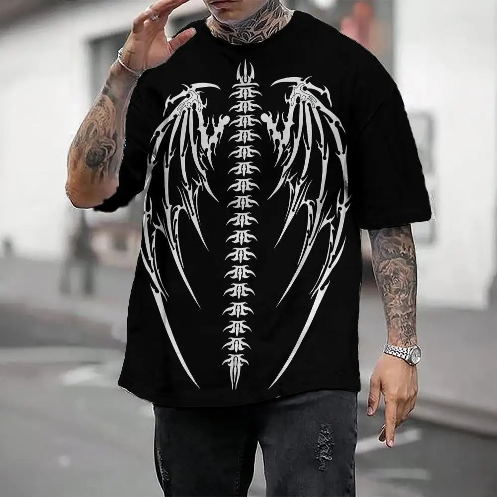 Men\'s T-Shirt With Wing Pattern Printed T-Shirt Casual Short Sleeved T-Shirts Oversized Men Clothing Tops Outdoor Street Clothes