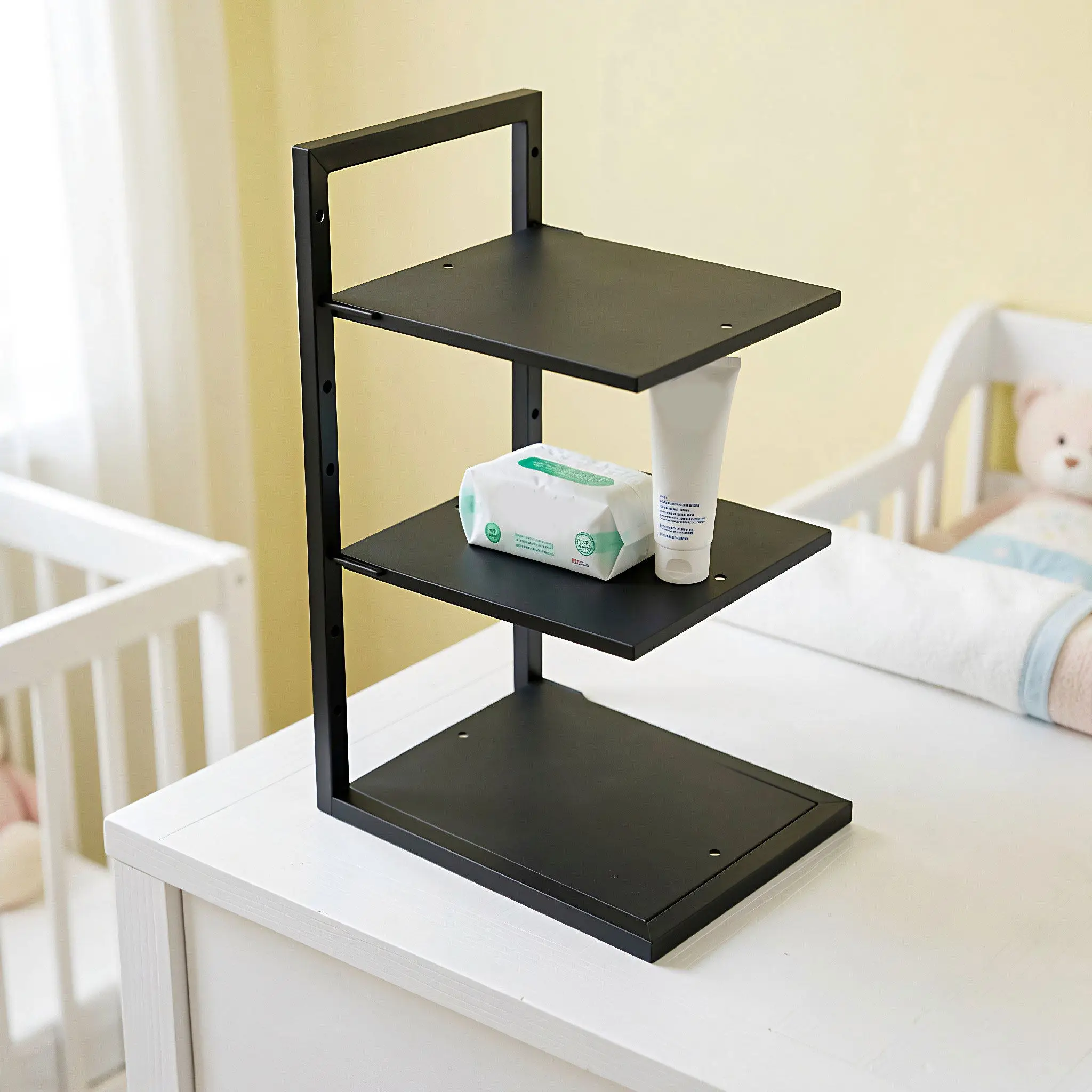 Metal Desktop Bookshelf 3-Tier Adjustable Strong Load Bearing Multi-Layer Desk Shelf Space Saving Organizer for Student Office