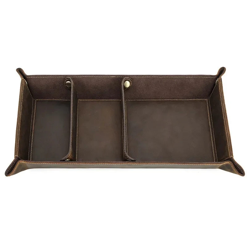 

Коричневый прямоугольный поднос ручной работы из воловьей кожи Crazy Horse с секциями, офисный настольный держатель для хранения канцелярских принадлежностей, офисные принадлежности