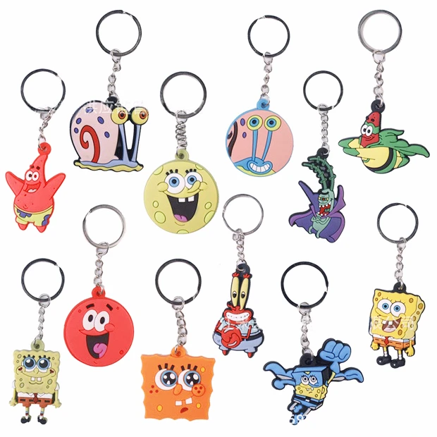 Sponge-Bob Keychains Cartoon Doll PVC Key Rings Kawaii Anime Patrick Stars Men Women Bags Pendant Car Decoration Cute Gift