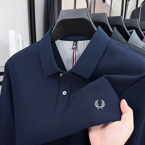 100% de algodón puro para hombre, nueva camiseta polo de manga larga de marca de alta gama de otoño, top de golf bordado a la moda, camiseta informal de negocios