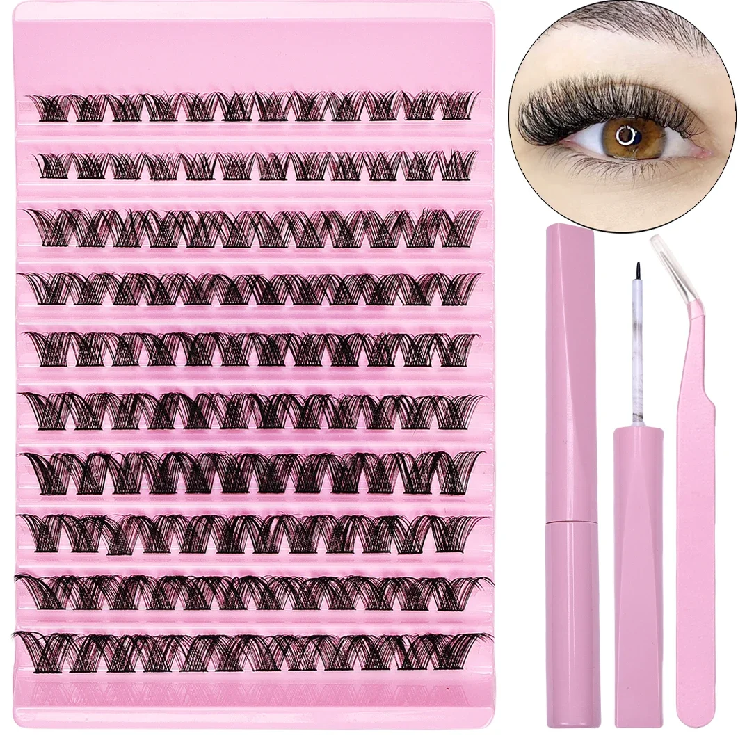 DIY Lash Extensions Kit - 120 Clusters False Eyelashes Mix Length Eye Makeup Tool with Eyelash Adhesive and Sealant and Tweezers