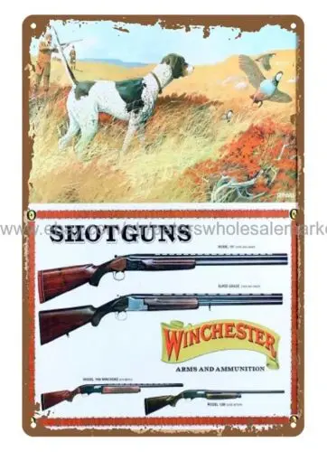 1970s Winchester dog pheasant Hunting rifle firearm ammo metal tin sign