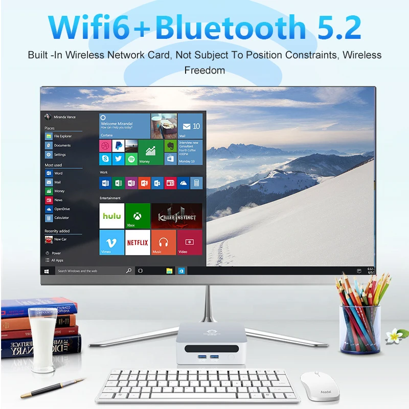 Mini PC Processador AMD Ren5000, Computador Desktop Gamer, HDMI, Windows 10, 11, 2.7GHz, Até 3.7GHz, DDR4, 32GB, Wifi6, 5300U CPU, Novo