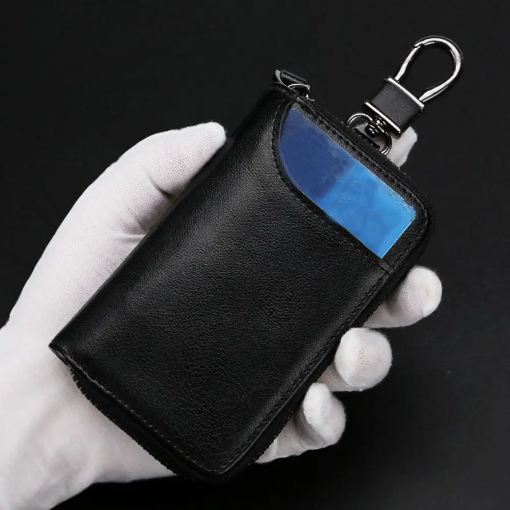 Multi-functional Retro Key Organizer Pouch PU Leather Fashion Car Key Wallet Zipper Portable Key Storage Organizer Commuting Use