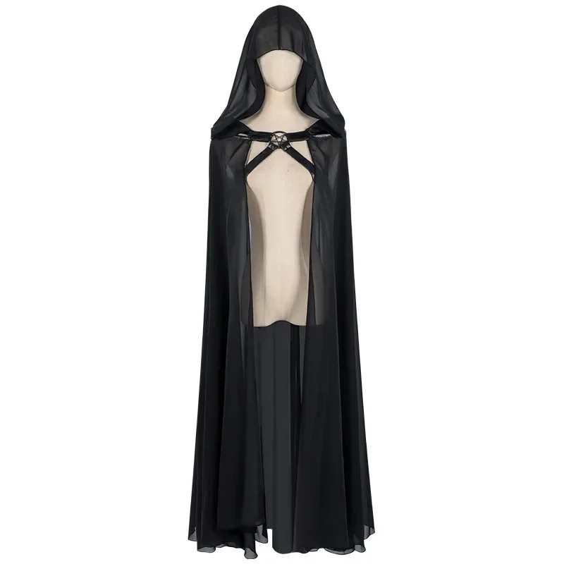 

New Women Mesh Long Coat Medieval Cape Retro Casual Poncho Renaissance Hooded Black Stage Men Halloween Cosplay Jackets