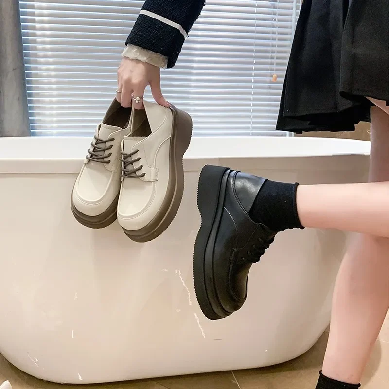 

Trendy women's shoes spring new college style small leather shoes fashionable and versatile thick soled plus size women's shoes