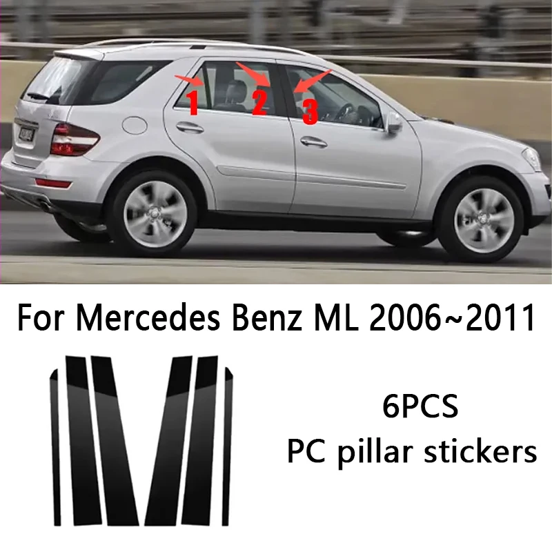

6X For Mercedes Benz ML W164 2006~2011 GLE 350 450 500 550 Car Window Trim Cover Middle column sticker Anti-scratch Accessories
