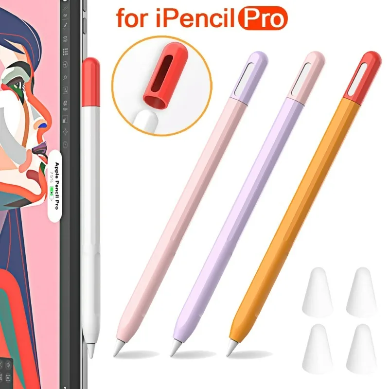 

2in1 Pencil Case Holder for Apple Pencil Pro Color Matching Soft Silicone Ultra Thin Sleeve Protective Cover for IPad Pencil Pro
