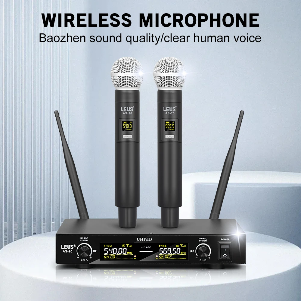 LEUS AS-20 UHF Wireless Microphone for Recording Studios Karaoke Stage Speeches Wedding Performance Bands Family Gatherings