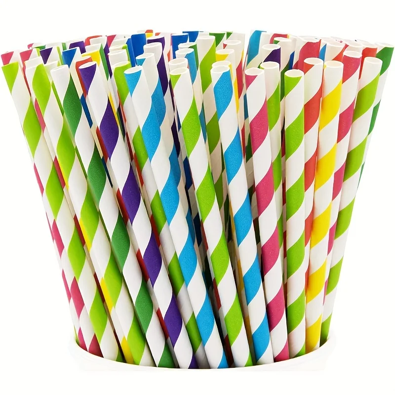 

300pcs Colorful Striped Straws 6 Colors Random Mixed (0.23*7.75 inch) Disposable Paper Straws For Party Decoration Supplies