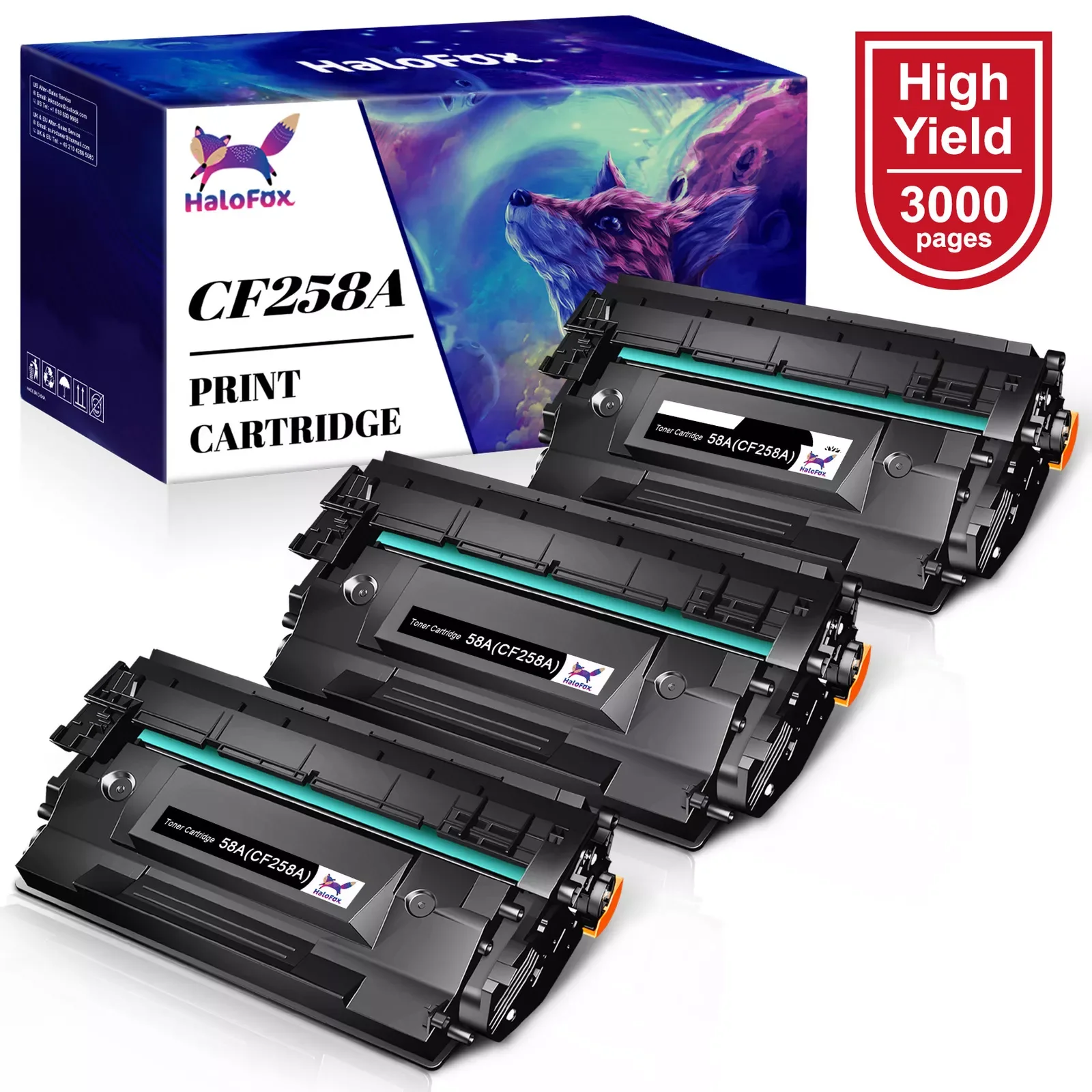 3Pc Toner Cartridge for HP CF258A NO Chip LaserJet M428dw MFP M428fdw M428fdn