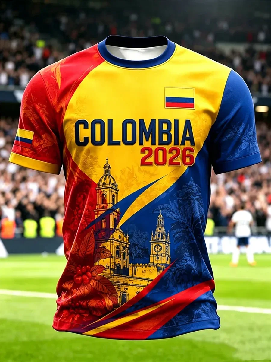 2026 New Colombia Football Jersey Yellow Print COLOMBIA Letter Graphic Quick Dry Sports Fan Unisex Short Sleeve Athletic Tops