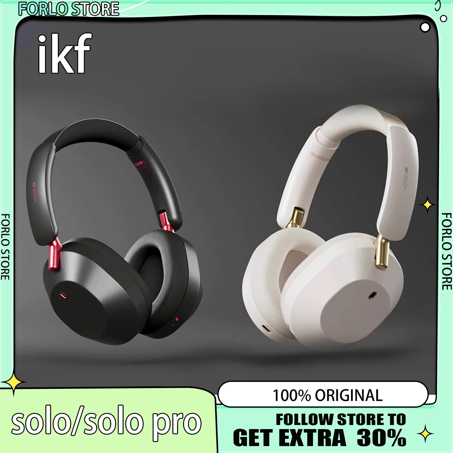 IKF Solo Pro Wireless Bluetooth 6.0 Headphone Smart Stereo ANC Sport Portable Headsets Noise Reduction Custom Light Weight Gift