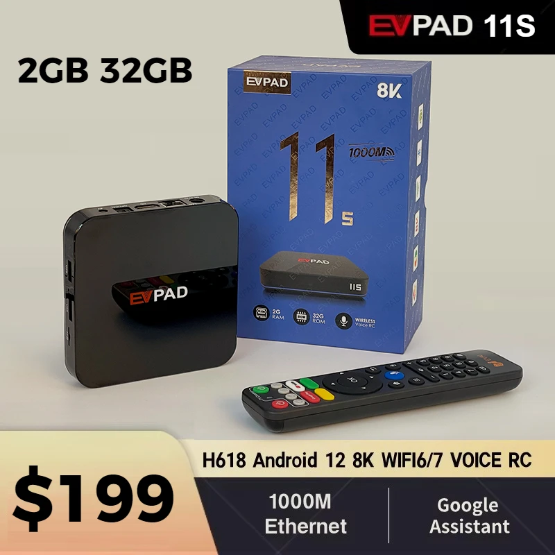 Evpad 11S Android 12 Smart TV Box Allwinner H618 TV BOX Voice RC 2GB 32GB WIFI6 BT5.2 1000M Set Top Box 8K Media Player