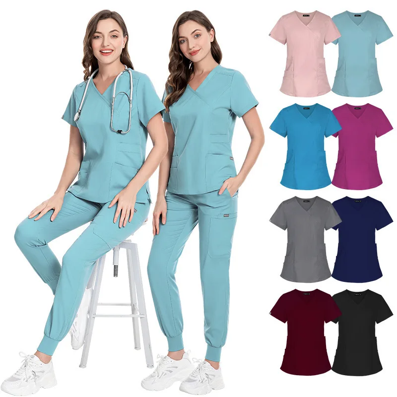 Slim Fit Scrubs Medical Uniforms Women Surgical Suits Hospital Nurses Accesssories Dental Cic Beauty Salon Workwear Clothes