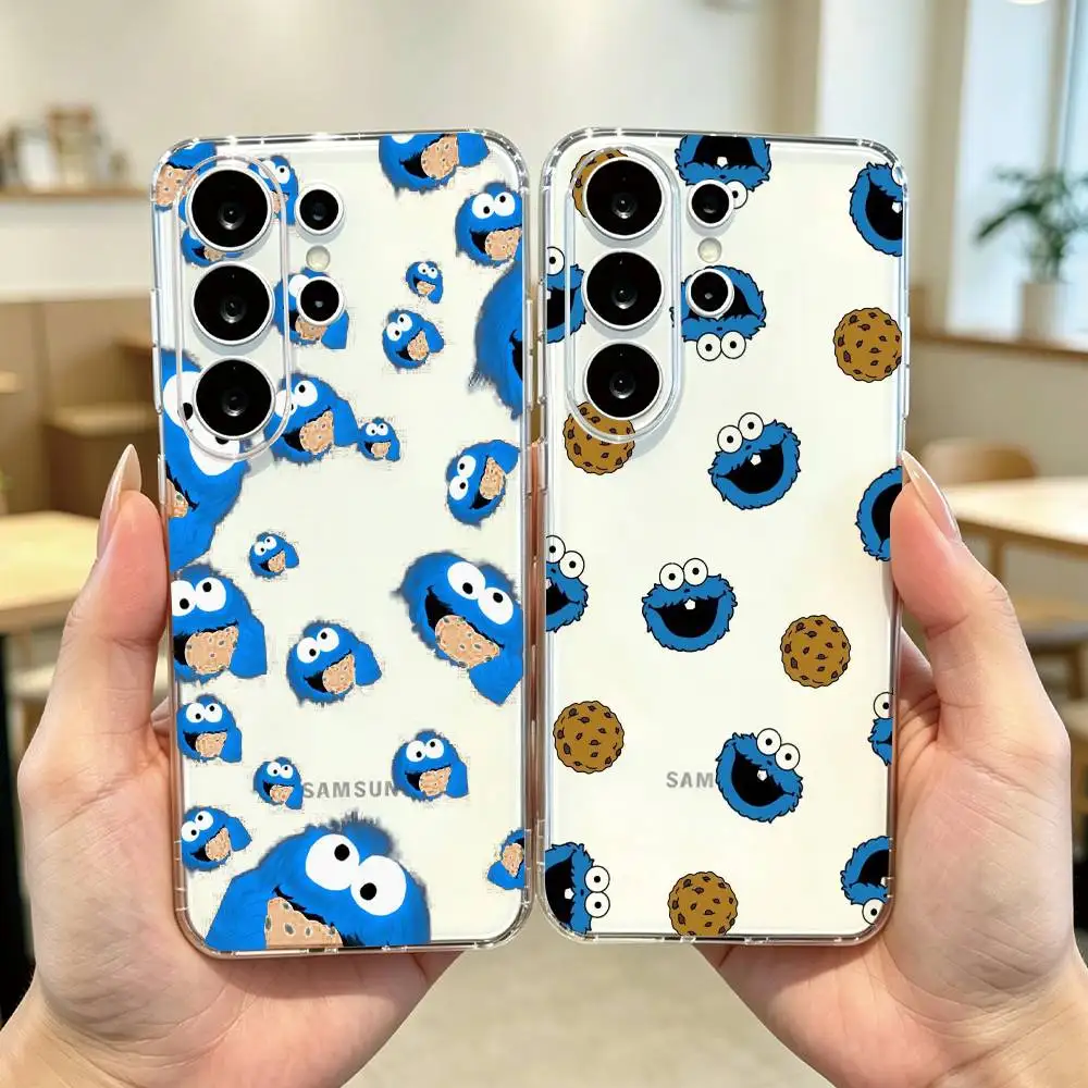 Cute cartoon Cookie Monster Phone Case Transparent Silicone Soft For Samsung S25,S24,S21,S22,S23,S30,Ultra,S20,Plus,Fe Gift