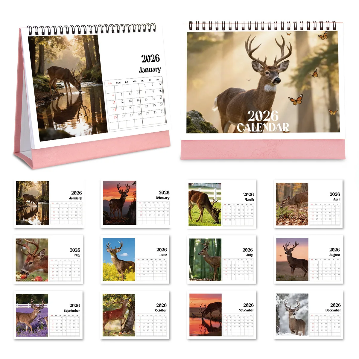 

1PC Elegant Deer-Themed Desktop Calendar for Office Desk & Living Room Decor Suitable for Deer Enthusiasts 2026 New Year Gift