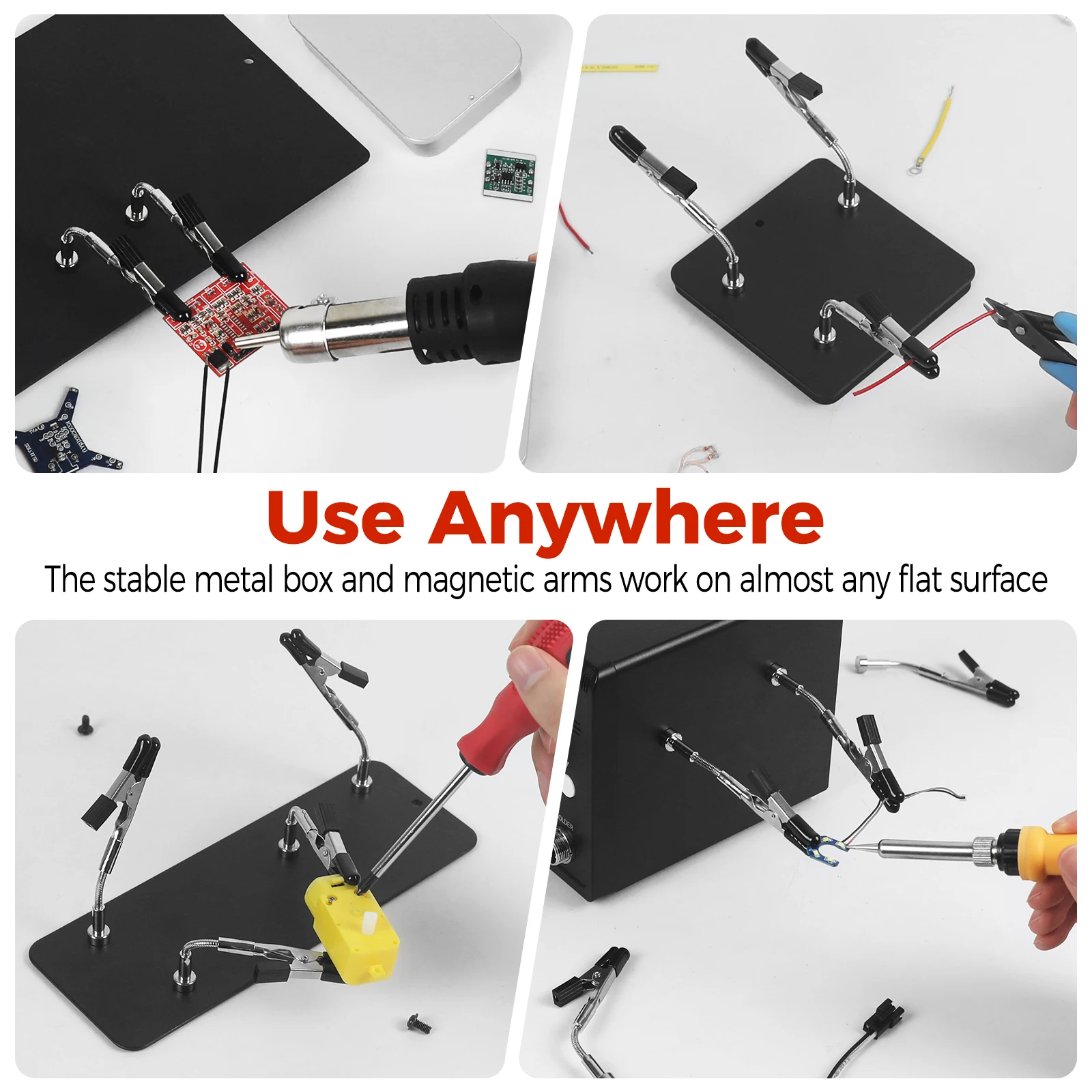 Toolour Magnetic Helping Hands Soldering Tool 2/4 Universal Metal Flexible Arms with Tool Box for Soldering, Electronics Repair