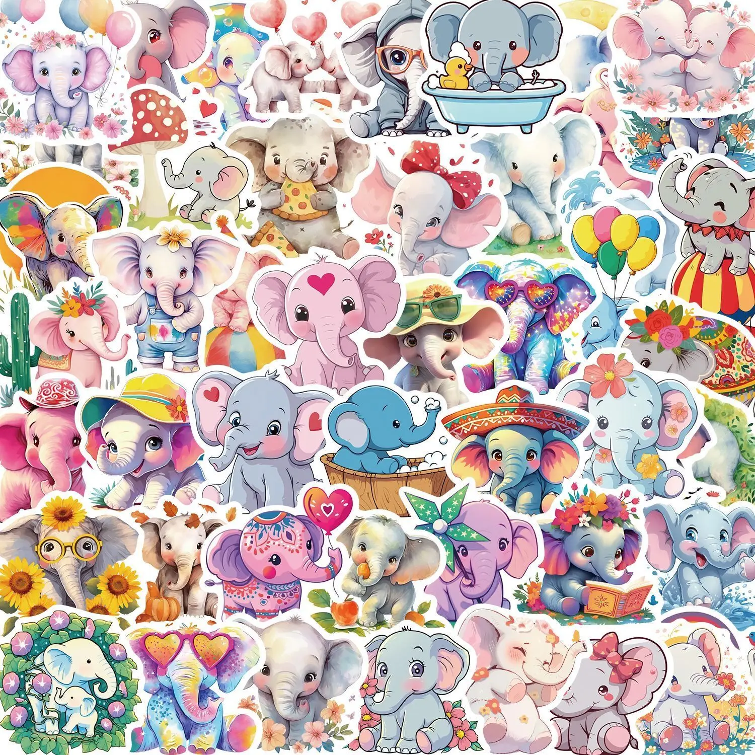 10/50pcs Kawaii Pink Elephants Cute Animal Stickers Aesthetic Decals DIY Laptop Luggage Motorcycle Phone Waterproof Sticker Toy