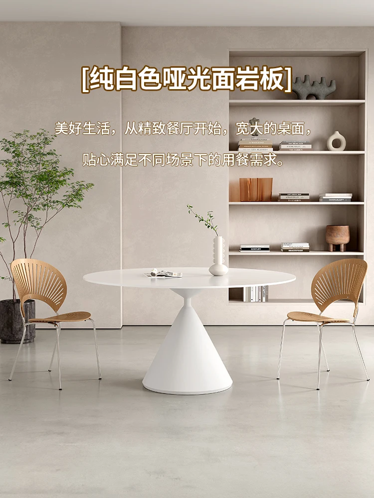 Cream Style round Table Pure White Stone Plate Matte Surface with Turntable Home Small Apartment Modern Simple round