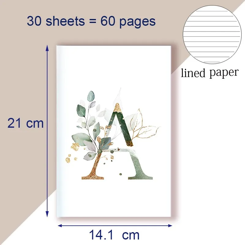 Lined A5 Notebook Writing Pads Initial Alphabet Letter Note Book Majuscule Letters Flower Decor Personality Name Design # X179