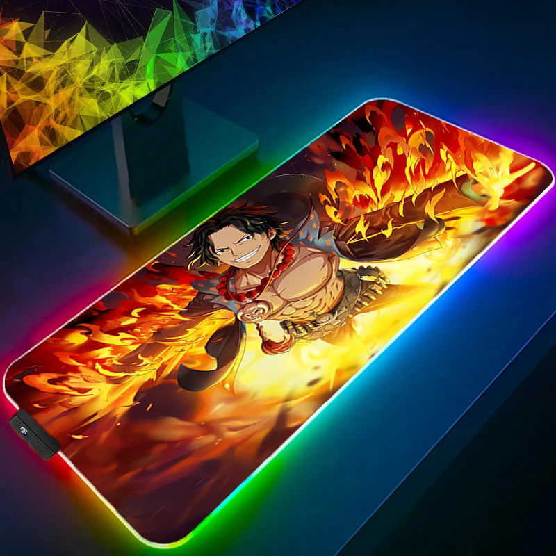 RGB Mouse Pad one Piece Portgas·D·Ace gamer Large LED Keyboard NonSlip Rubber Computer Carpet Desk Mat Gamer Backlight MousePad