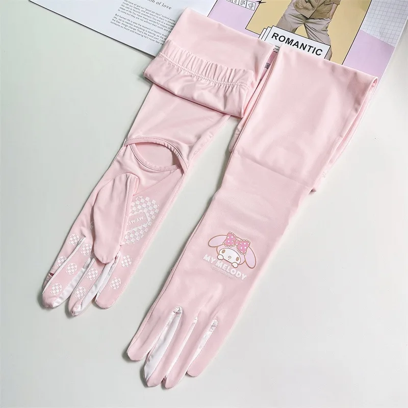 Miniso Sanrio قفازات واقية من الشمس طويلة للربيع والصيف للنساء مستشعر للثلج بالأشعة فوق البنفسجية ومضادة للانزلاق وشاشة لمس للأصابع في الهواء الطلق