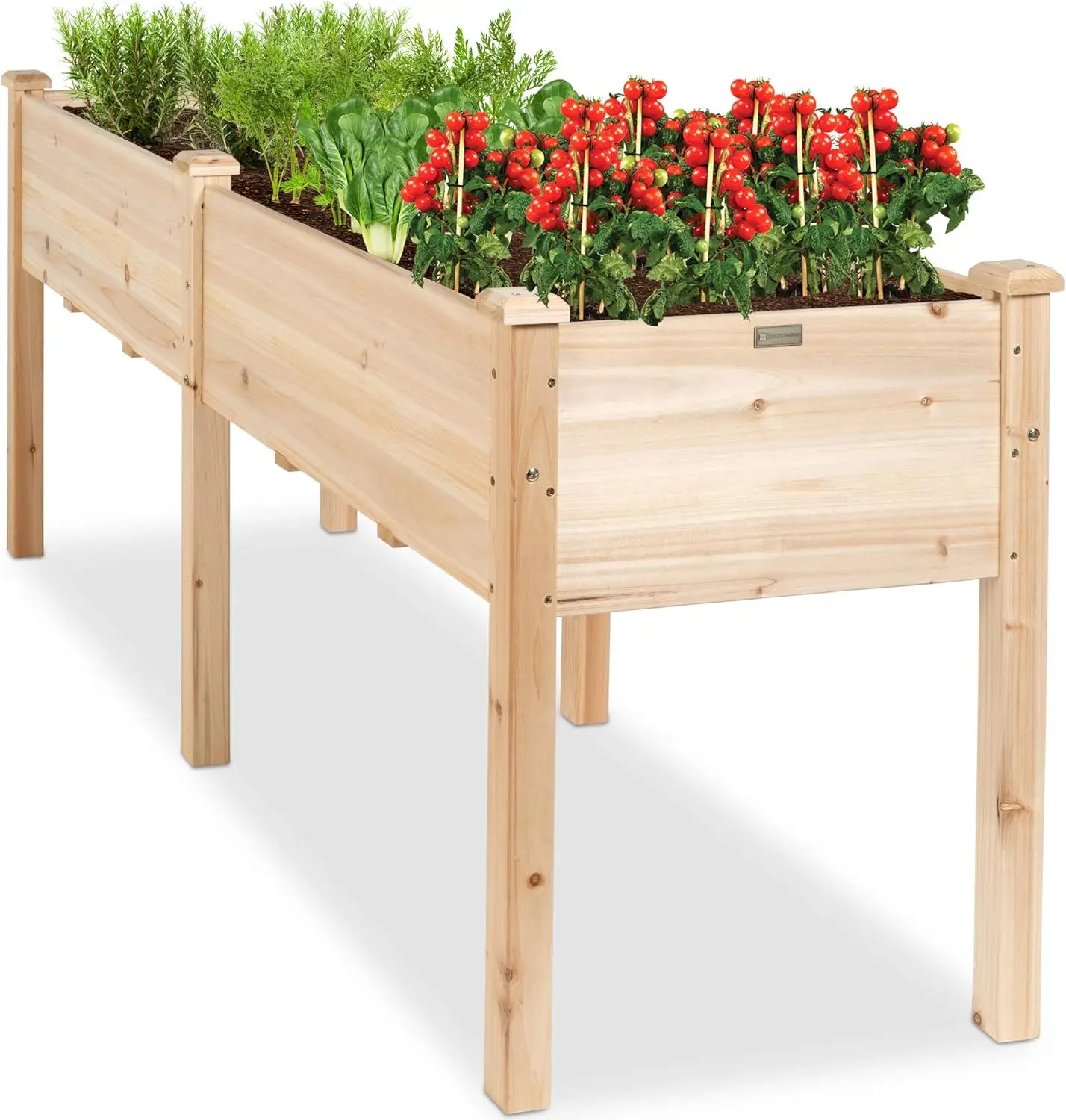 Outdoor Elevated Wood Planter Box with Divider Panel and 6 Legs, 300lb Capacity - Natural